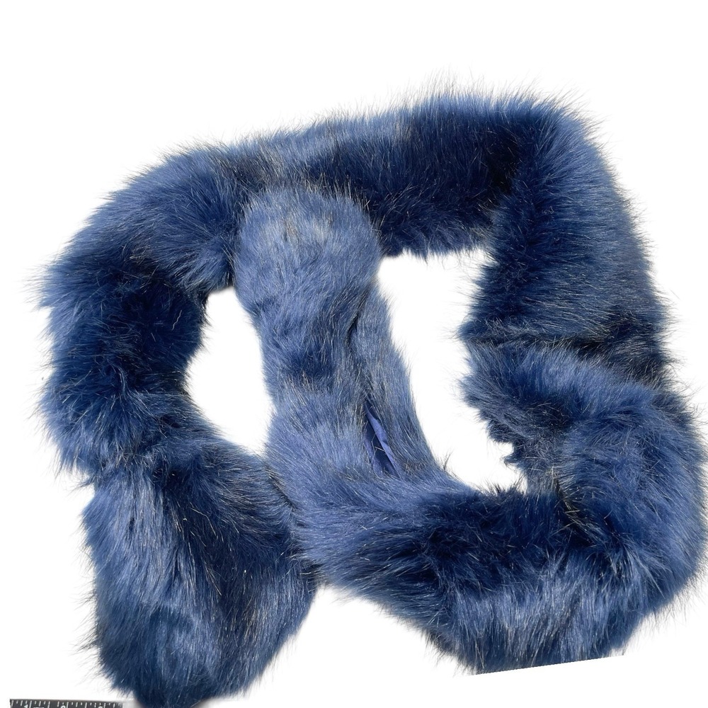 La Fiorentina OS Navy Blue Faux Fur Scarf Satin Lined Pull Through Slit Glam
